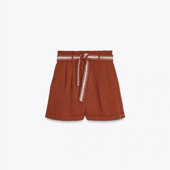 EMBROIDERED BELT SHORTS - Picture 6 of 8